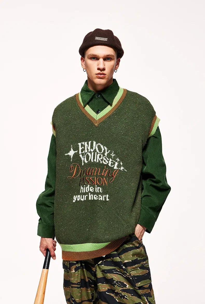 Vintage Enjoy Yourself Knitted Sweater Vest Neon Metallic Matte