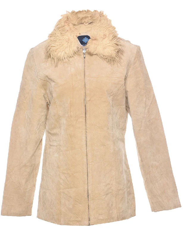 Light Brown Suede Jacket - M Welt Pockets Slit Pockets Flap Pockets