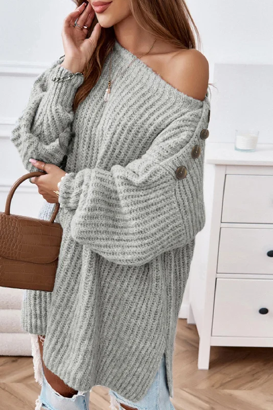 Soft & Cozy Buttoned Boatneck Sweater Knit Fabric Woven Fabric Fleece Fabric