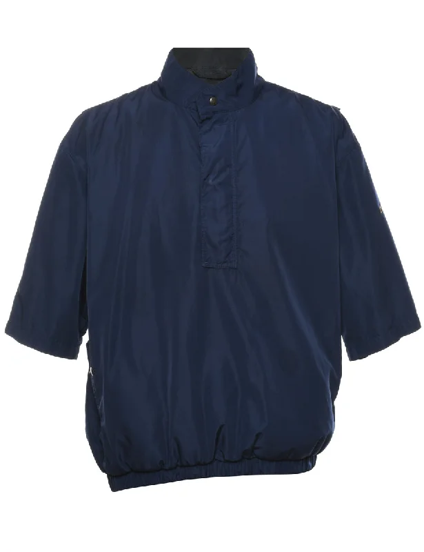 Navy Short-Sleeve Jacket - M Welt Pockets Slit Pockets Flap Pockets