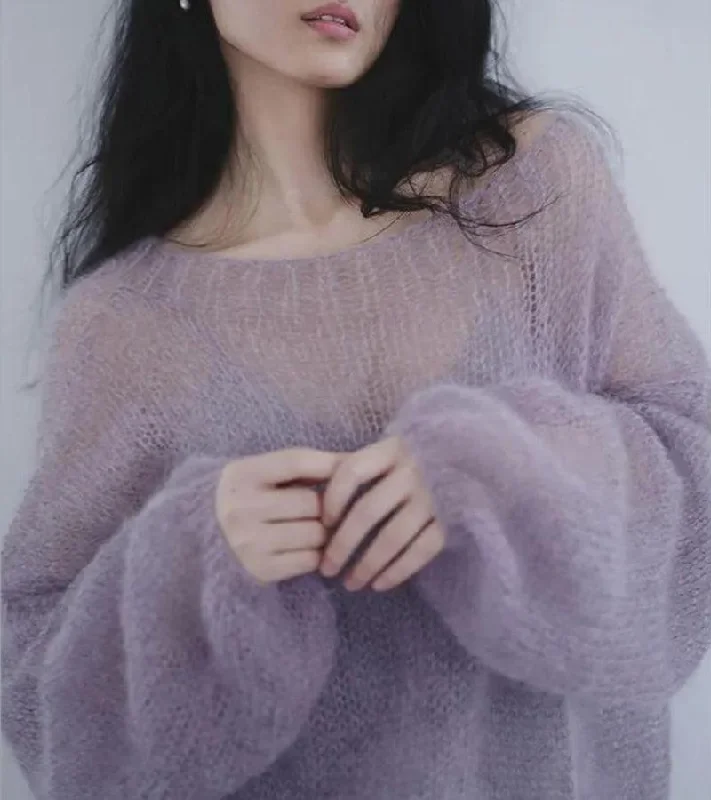 Puff Sleeved Mesh Knit Sweater Knit Fabric Woven Fabric Fleece Fabric