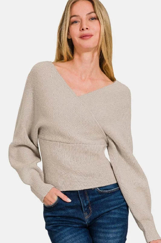 Zenana Cross Wrap Rib Long Sleeve Sweater Nylon Fabric Polyester Fabric Spandex Fabric Zenana Cross Wrap Rib Long Sleeve Sweater Nylon Fabric Polyester Fabric Spandex Fabric