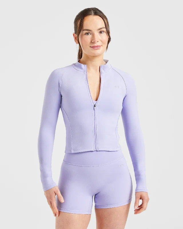 Staple Zip Jacket - Pastel Lavender One-Shoulder Jacket Off-the-Shoulder Jacket Asymmetrical Jacket Staple Zip Jacket - Pastel Lavender One-Shoulder Jacket Off-the-Shoulder Jacket Asymmetrical Jacket