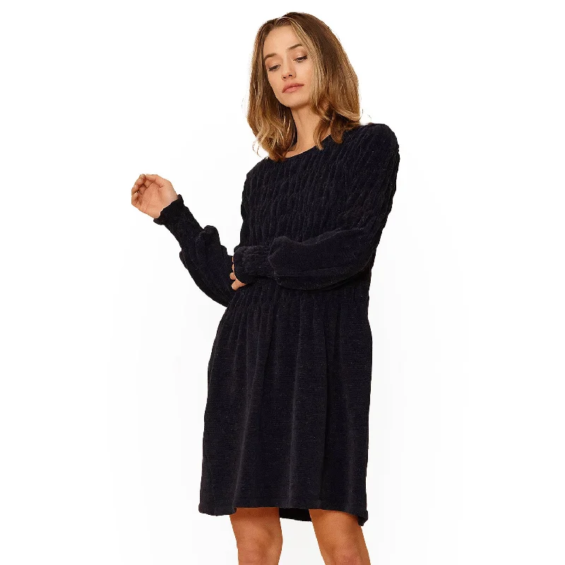 Women's Midnight Sweater Dress in Midnight Terry Blend Velvet Blend Canvas Blend