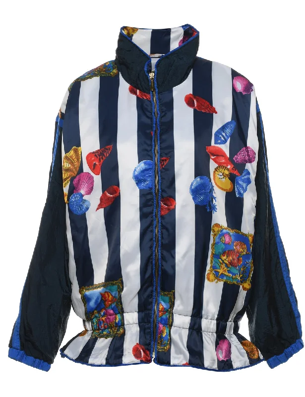 Navy Shell Design Zip-Front Nylon Jacket - L Front Pockets Side Pockets Patch Pockets Navy Shell Design Zip-Front Nylon Jacket - L Front Pockets Side Pockets Patch Pockets