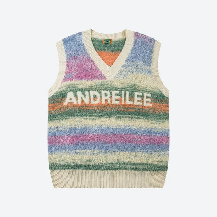 Vintage Multicolored Yarn Plush Sweater Vest Elegant Classic Vintage