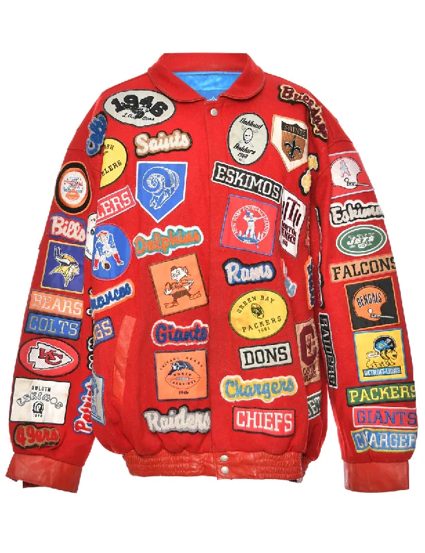 NFL Appliqued Badge Collectors Jacket - L Welt Pockets Slit Pockets Flap Pockets