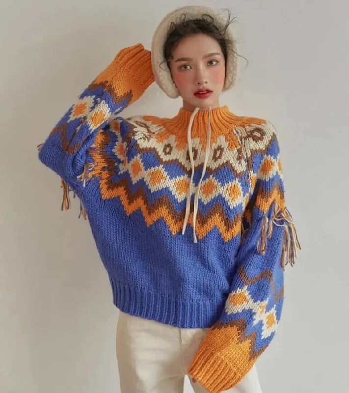 Retro Pattern Knitted Christmas Sweater Lightweight Heavyweight Midweight