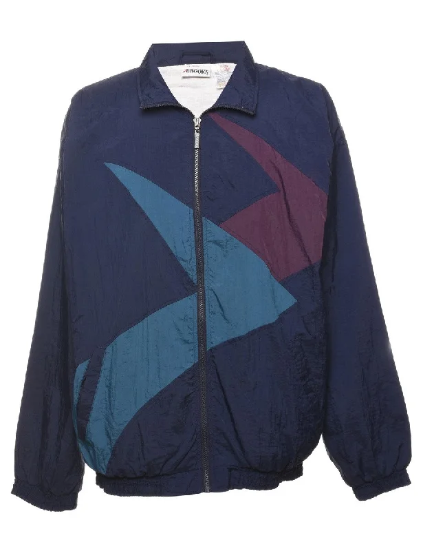 Navy 1990s Nylon Jacket - XL Denim Fabric Leather Fabric Suede Fabric