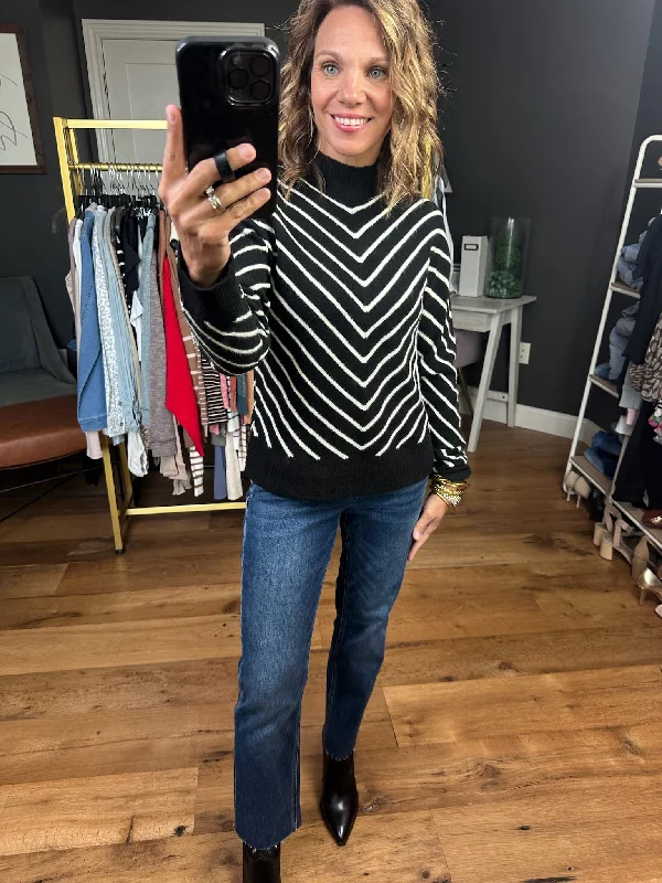 No Matter What Striped Mock-Neck Sweater - Black Open Front Closed Front Wrap Front