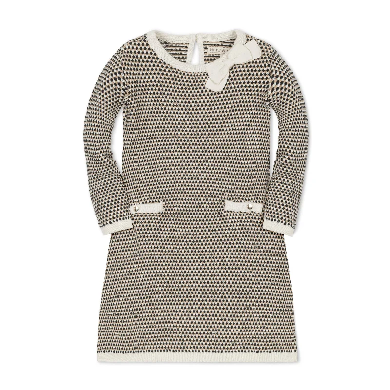 Organic Tweed Bow Sweater Dress - Baby Collared Crew Neck Turtle Neck