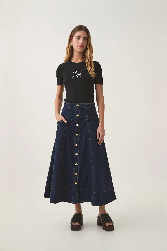Resonance Denim Midi Skirt denim skirt stylish