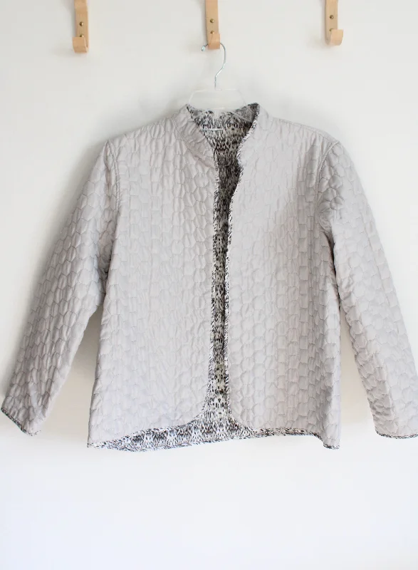 Gray Tan Quilted Lightweight Jacket | XL Appliqued Jacket Beaded Jacket Sequined Jacket