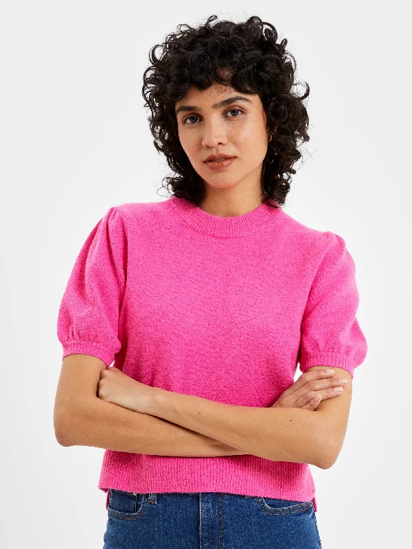 Vhari Ribbed Short Sleeve Sweater Mesh Blend Leather Blend Suede Blend