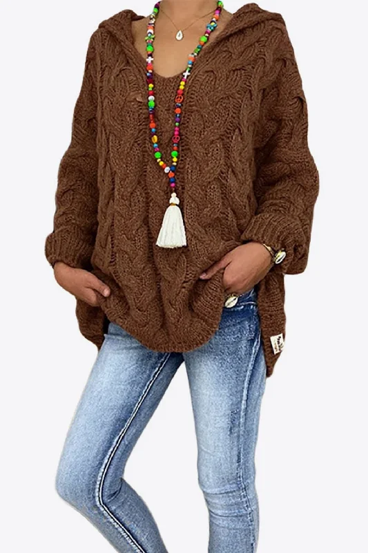 Cozy Cable-Knit Hooded Sweater for a Winter Wonderland Graphic Sweater Embroidered Appliqued