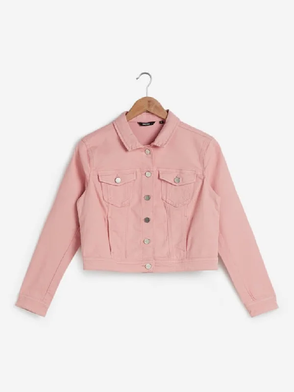 Nuon Peach Denim Crop Jacket Welt Pockets Slit Pockets Flap Pockets