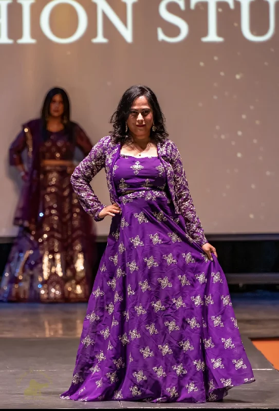 Purple Lehenga with Jacket / Koti Cardigan Sweater Pullover