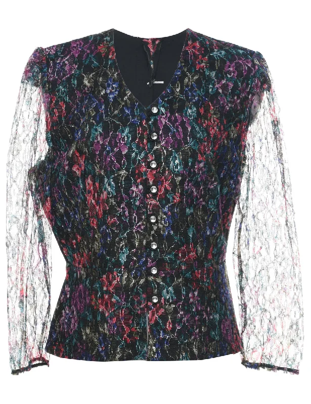 Lace Floral Pattern Jacket - L Hooded Jacket Caped Jacket Shawl Collar Jacket