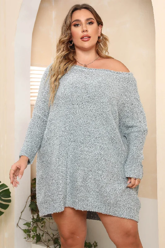 Plus Size Off-Shoulder Long Sleeve Sweater Boat Neck Shawl Collar Notched Collar