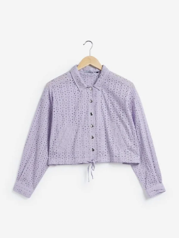 Nuon Lilac Cutout Design Anik Cropped Jacket Front Pockets Side Pockets Patch Pockets
