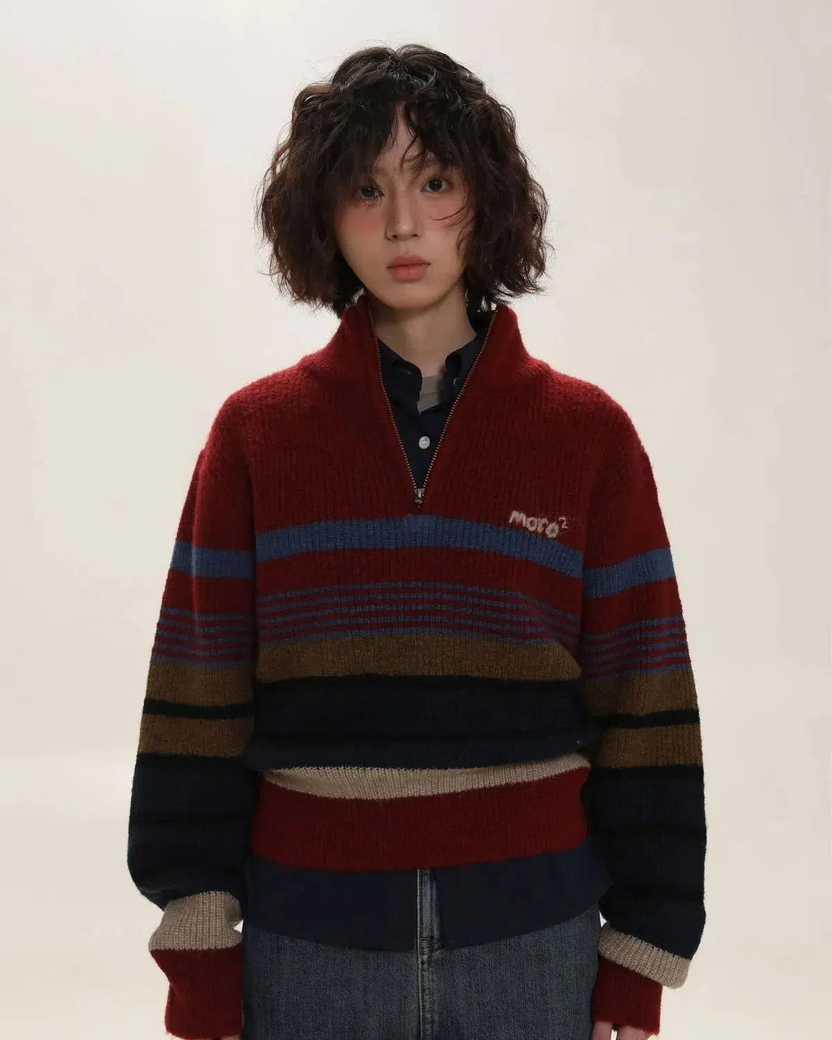 Vintage Aesthetic Knitted Zip Sweater Fleece Sweater Nylon Polyester