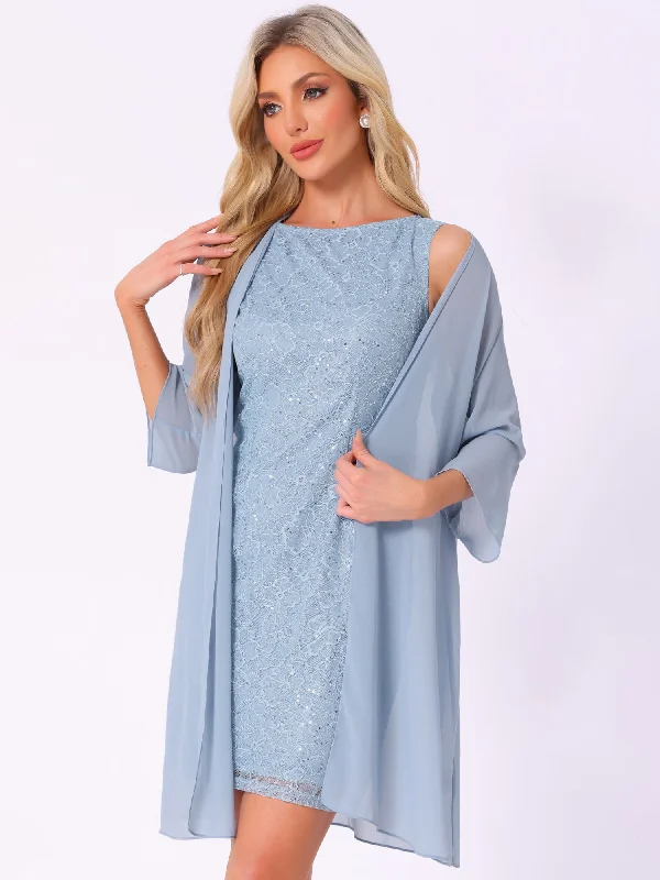 2 Pieces Sleeveless Sequin Lace Mini Sheath Dress & 3/4 Sleeves Mesh Jacket Set Denim Jacket Leather Jacket Suede Jacket 2 Pieces Sleeveless Sequin Lace Mini Sheath Dress & 3/4 Sleeves Mesh Jacket Set Denim Jacket Leather Jacket Suede Jacket