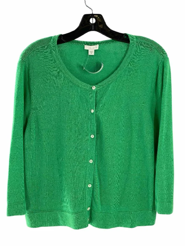 J Jill Size M Green Sweater Cotton Fabric Linen Fabric Terry Fabric
