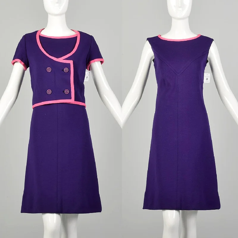 Small 1960s Shift Dress Purple Knit Set Jacket Outfit A-Line Jacket Boat Neck Shawl Collar Small 1960s Shift Dress Purple Knit Set Jacket Outfit A-Line Jacket Boat Neck Shawl Collar