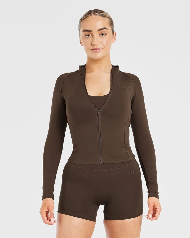 Staple Longline Zip Jacket - Braun Tiered Jacket Buttoned Jacket Zippered Jacket