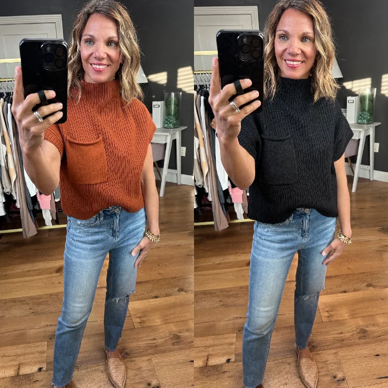 Lovely Girl High-Neck Pocket Sleeveless Sweater - Multiple Options Iron Safe Non-Iron Wrinkle Free