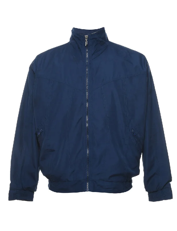 Navy Zip-Front Nylon Jacket - M Print Jacket Jacquard Jacket Patchwork Jacket