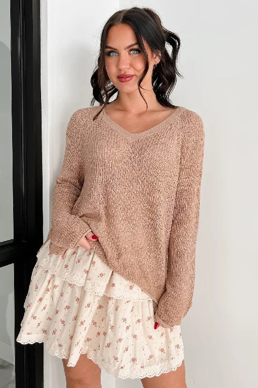 Homey Haven Lightweight Sweater Top (Tan) Boxy Sweater Fitted Sweater A-Line