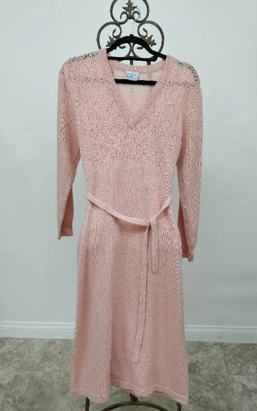 Vintage Joni Blair Peach Sweater Dress Chenille Brocade Lace