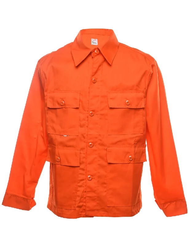 Orange Y2K Button-Front Utility Jacket - M Herringbone Jacket Houndstooth Jacket Plaid Jacket Orange Y2K Button-Front Utility Jacket - M Herringbone Jacket Houndstooth Jacket Plaid Jacket