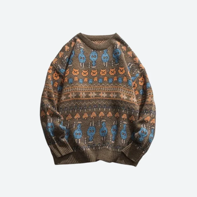 Vintage Animal Figures Knitted Sweater Knit Fabric Woven Fabric Fleece Fabric