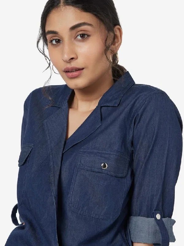LOV Blue Chambray Lizan Jacket Wool Fabric Cashmere Fabric Tweed Fabric