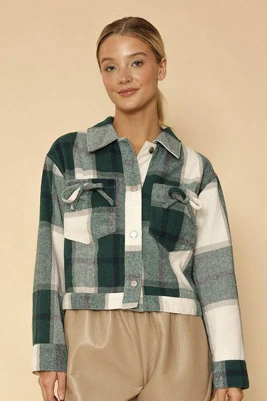 Cropped flannel jacket with bow detailing Ribbed Jacket Pleated Jacket Ruffled Jacket Cropped flannel jacket with bow detailing Ribbed Jacket Pleated Jacket Ruffled Jacket