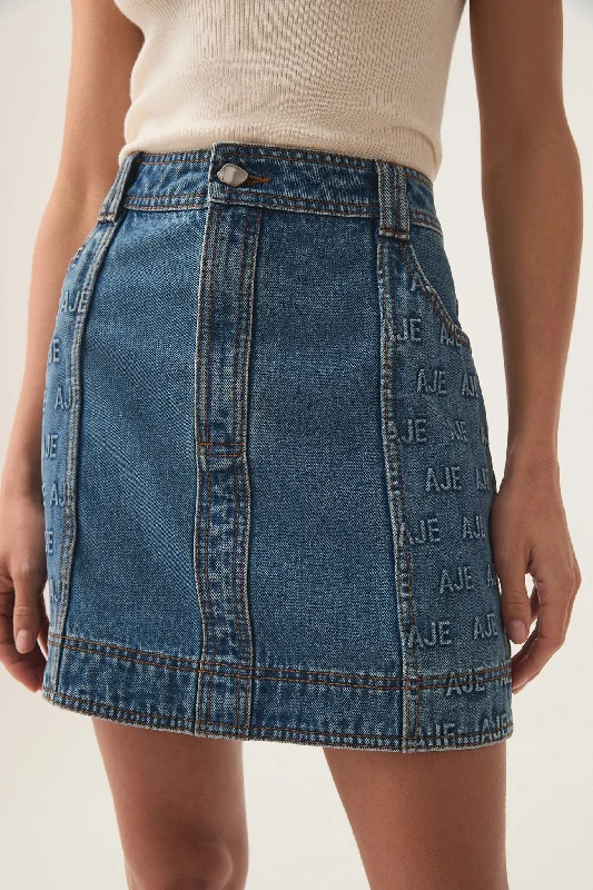 Nika Logo Denim Mini Skirt cashmere skirt fine