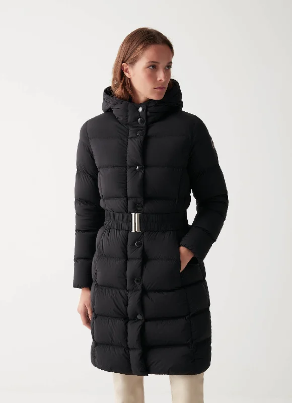 Belted Long Quilted Down Jacket OR2290 2SE Boat Neck Shawl Collar Notched Collar