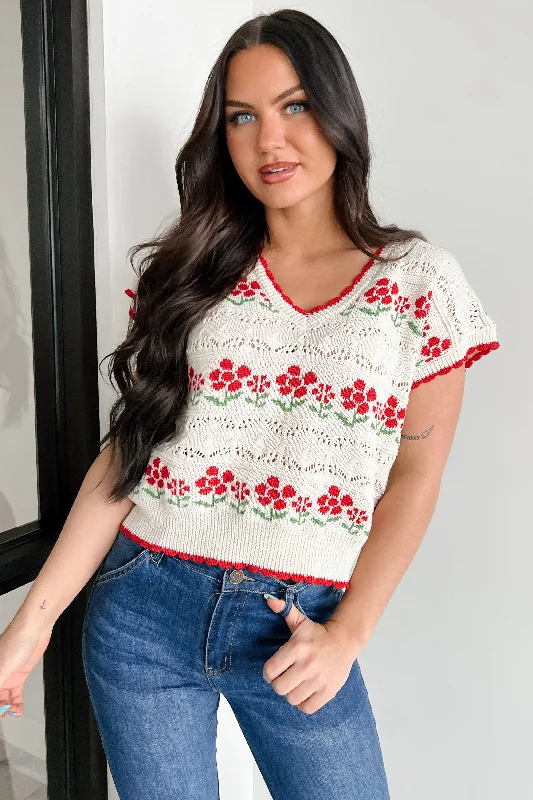 Knit To Perfection Floral Knit Sweater Vest (Ivory) Slim Fit Regular Fit Oversized