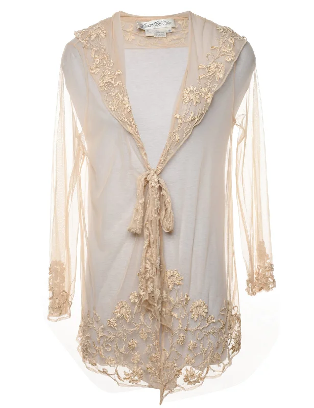 Lace Sheer Embroidered Peach Evening Jacket - L Tailored Jacket Straight Jacket A-Line Jacket Lace Sheer Embroidered Peach Evening Jacket - L Tailored Jacket Straight Jacket A-Line Jacket