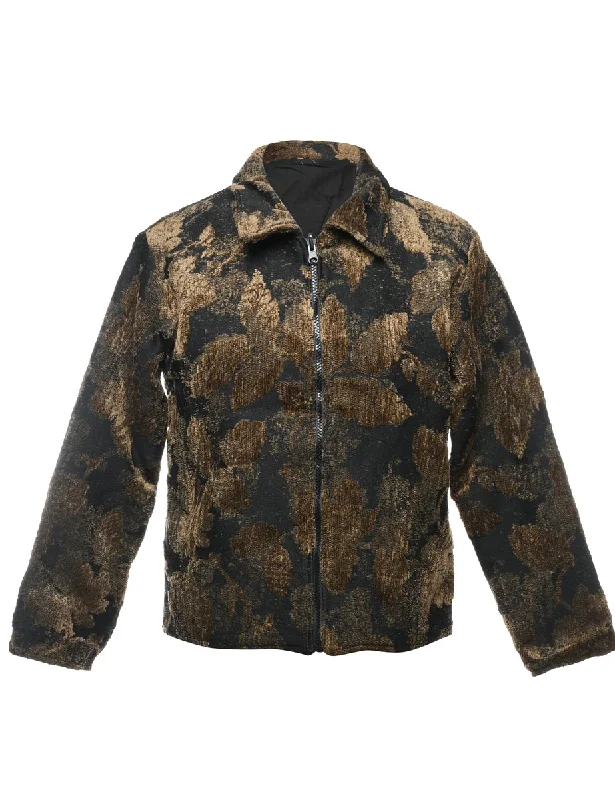 Leafy Print Tapestry Jacket - M Nylon Jacket Polyester Jacket Spandex Jacket