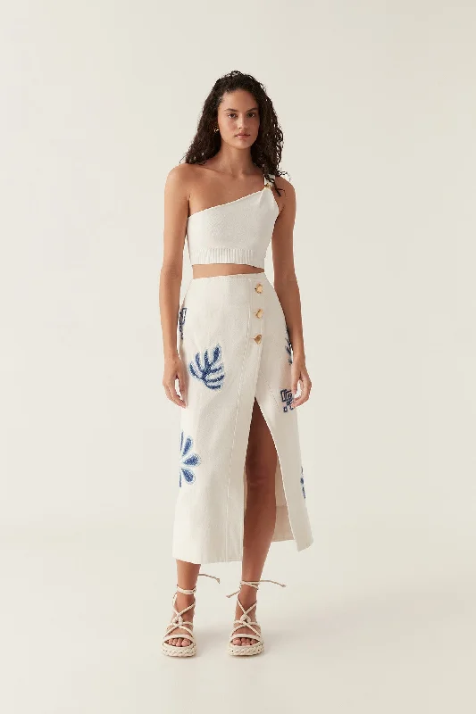 Esprit Embroidered Midi Skirt denim skirt stylish