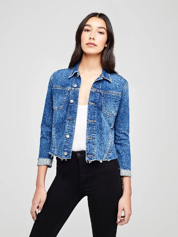 Janelle Slim Raw Jacket 1431RDM Authentique Notch Collar Peter Pan Collar Cowl Neck