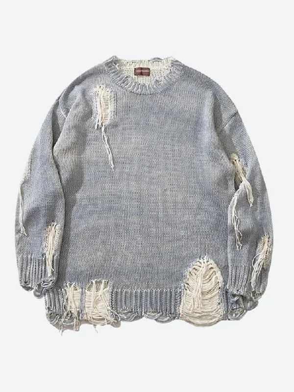 Grunge Tasseled Distressed Sweater Denim Fabric Leather Fabric Suede Fabric