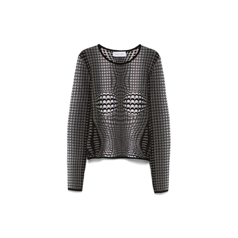 Moon Skin Jacquard Knit Fitted Sweater (Stone Grey) Slim Fit Regular Fit Oversized