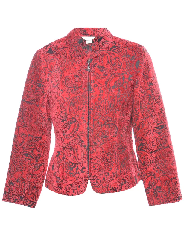 Paisley Pattern Red Tapestry Jacket - S Knit Fabric Woven Fabric Fleece Fabric