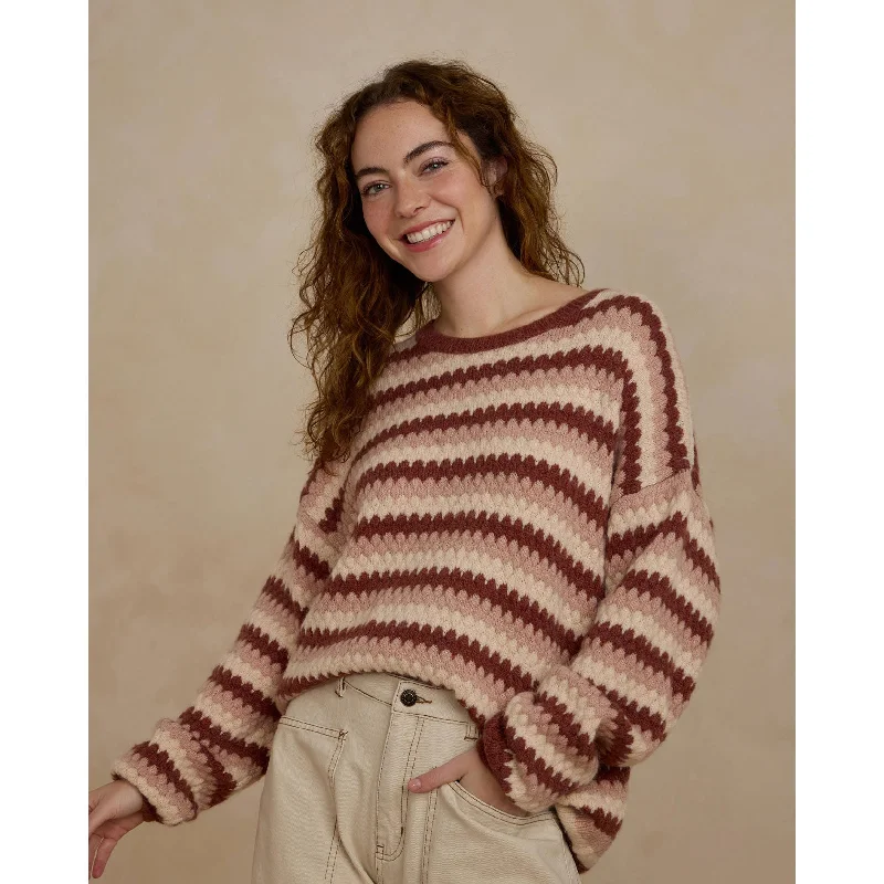 Rylee and Cru Multi Stripe Aspen Women Sweater Spandex Blend Rayon Blend Denim Blend