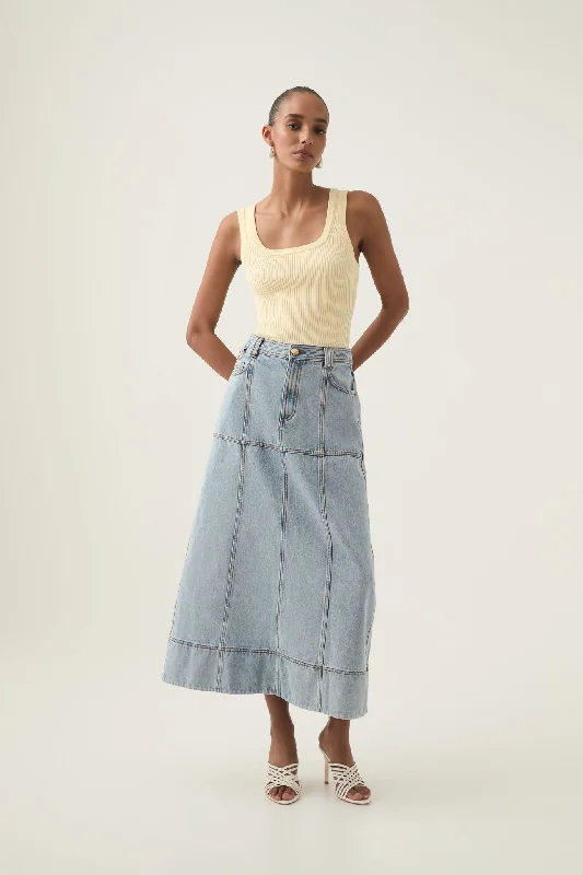 Aura Denim Midi Skirt denim skirt trendy