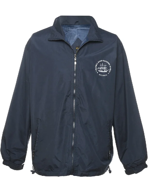 Navy & White Zip-Front Jacket - L Oversized Jacket Tailored Jacket Straight Jacket